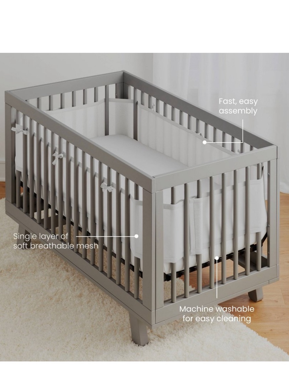Baby Crib Mesh Bumper - Gray